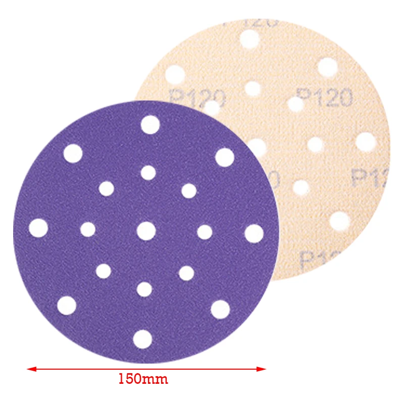 10Pcs 6 Inch 17 Hole Ceramic Purple Sandpaper P80-P600 Sanding Discs Self-adhesive Polishing Round Disc Woodworking Accessory