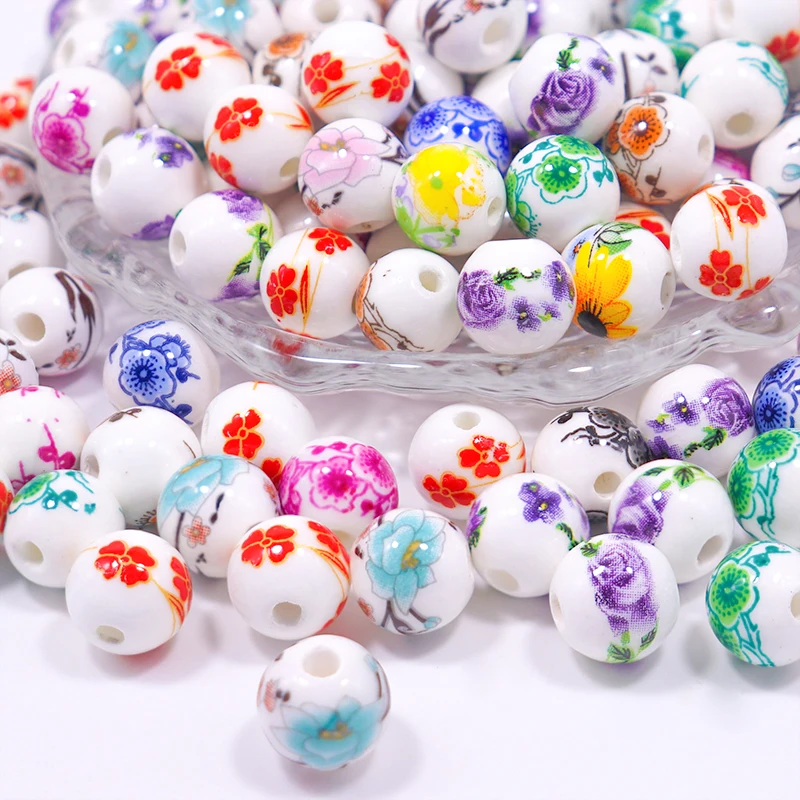 Color Decal Circulare Ceramic Beads For Jewelry Making DIY Earring Bracelet Necklace 10mm Applique Ceramic Jewelry Accessories