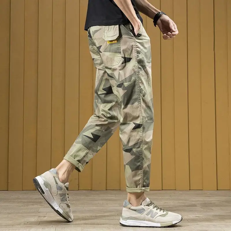 

IT Ins Camouflage Work Pants Men Summer Trendy Sports Nine Points Korean Version Slim Fit Elastic Casual Pants