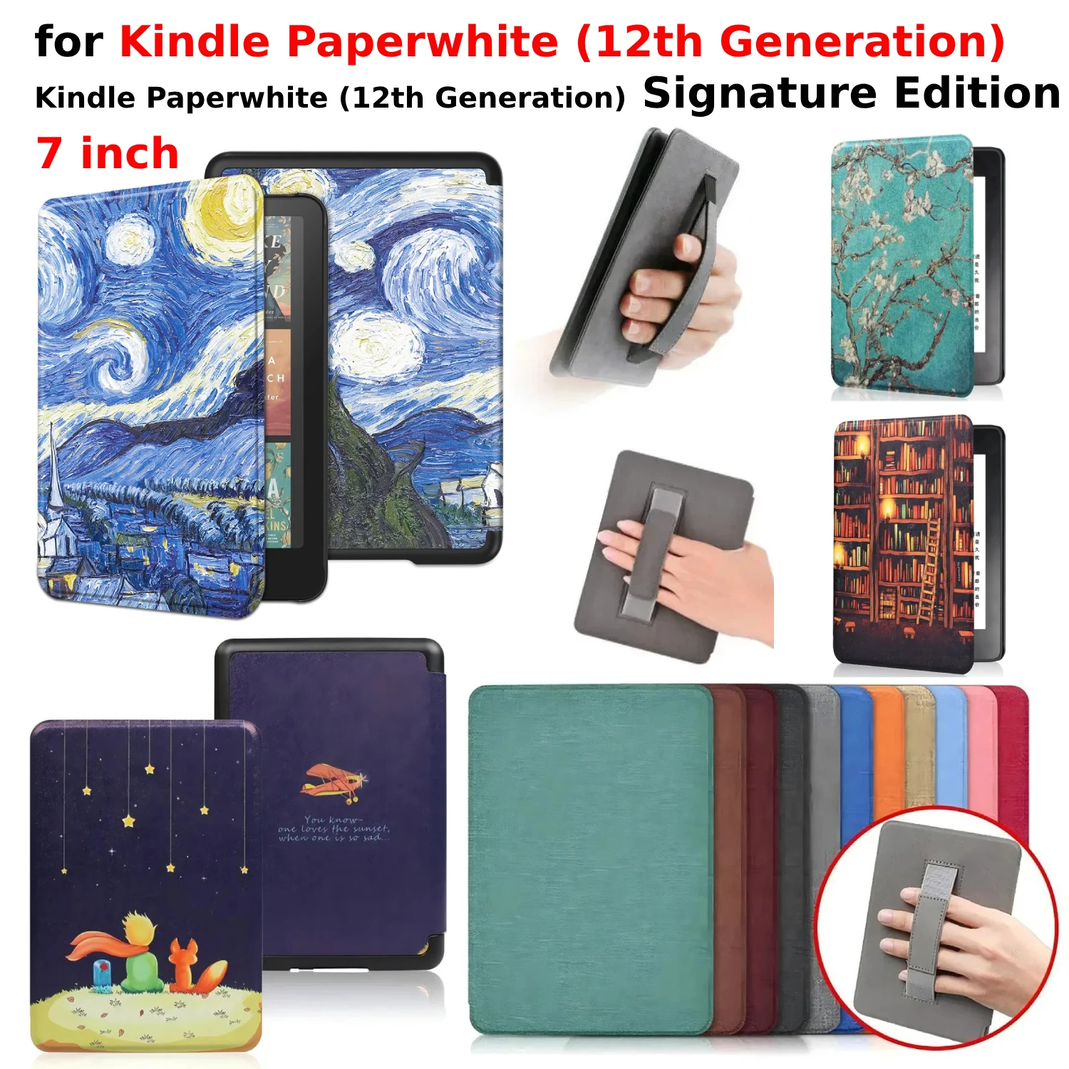 For Kindle Paperwhite 12th Generation Case 2024 Signature Edition 7 inch Leather Case with Hand Strap SA568B Auto Sleep Cover