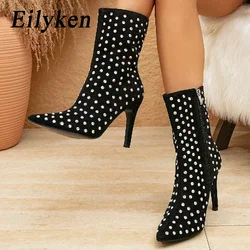 Eilyken moda Sexy strass cristallo donna stivaletti Eelgant sottile tacco alto punta a punta cerniera laterale scarpe Botas De Mujer