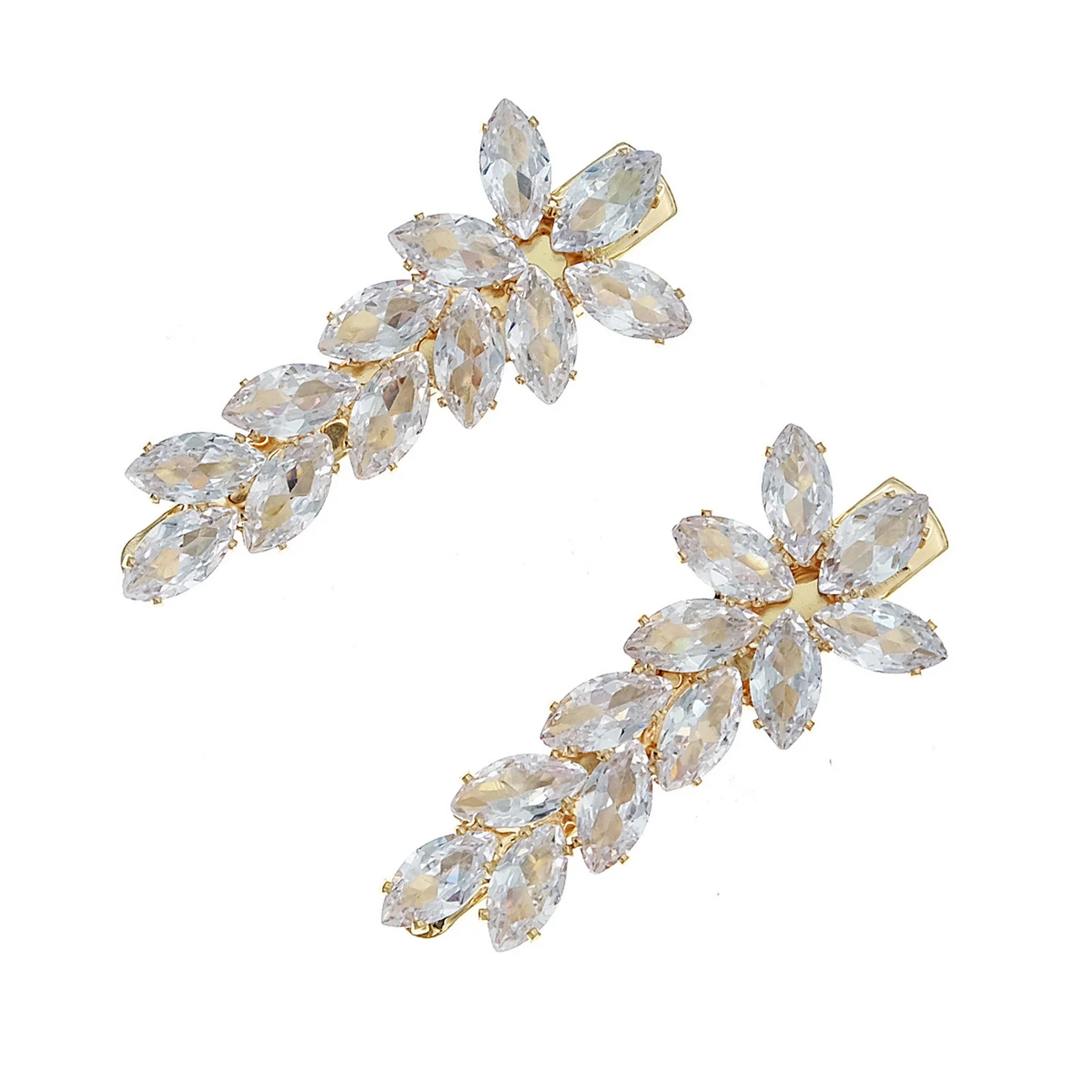 2Pcs Hair Barrettes Zircon Alloy Wheat Ear for Wedding Bridal Party Elegant French Style Anti-Fade Jewelry Accessories