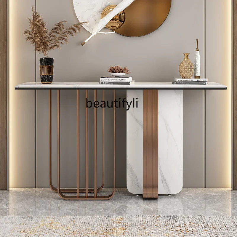 

Light luxury door cabinet rock slab living room simple corridor against the wall side table long decorative table