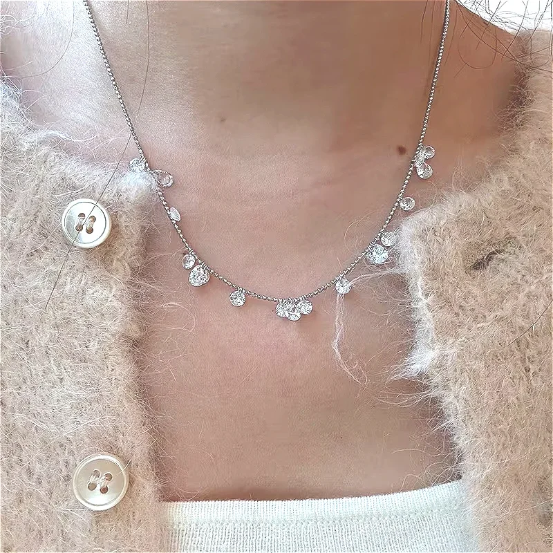 

S925 Sterling Silver Water Drop Zircon Collarbone Chain | Luxury Niche Design | Women's Daily & Evening Jewelry