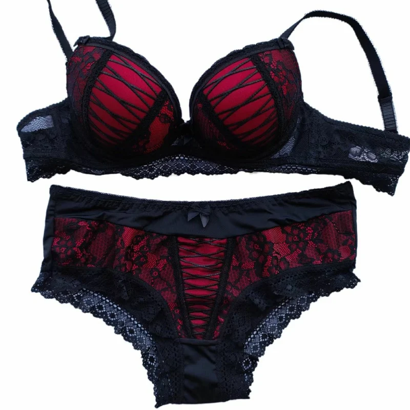 America and Europe Style Sexy Lace Bra Set Push Up Lingerie Femme Bow Fox Gathered Wide Straps