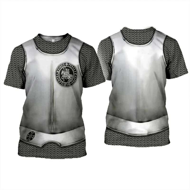 Knights Templar Graphic T-shirt For Men Knight Medieval Armor 3D Print T Shirt Cosplay Clothing Harajuku Short Sleeve Tops Male