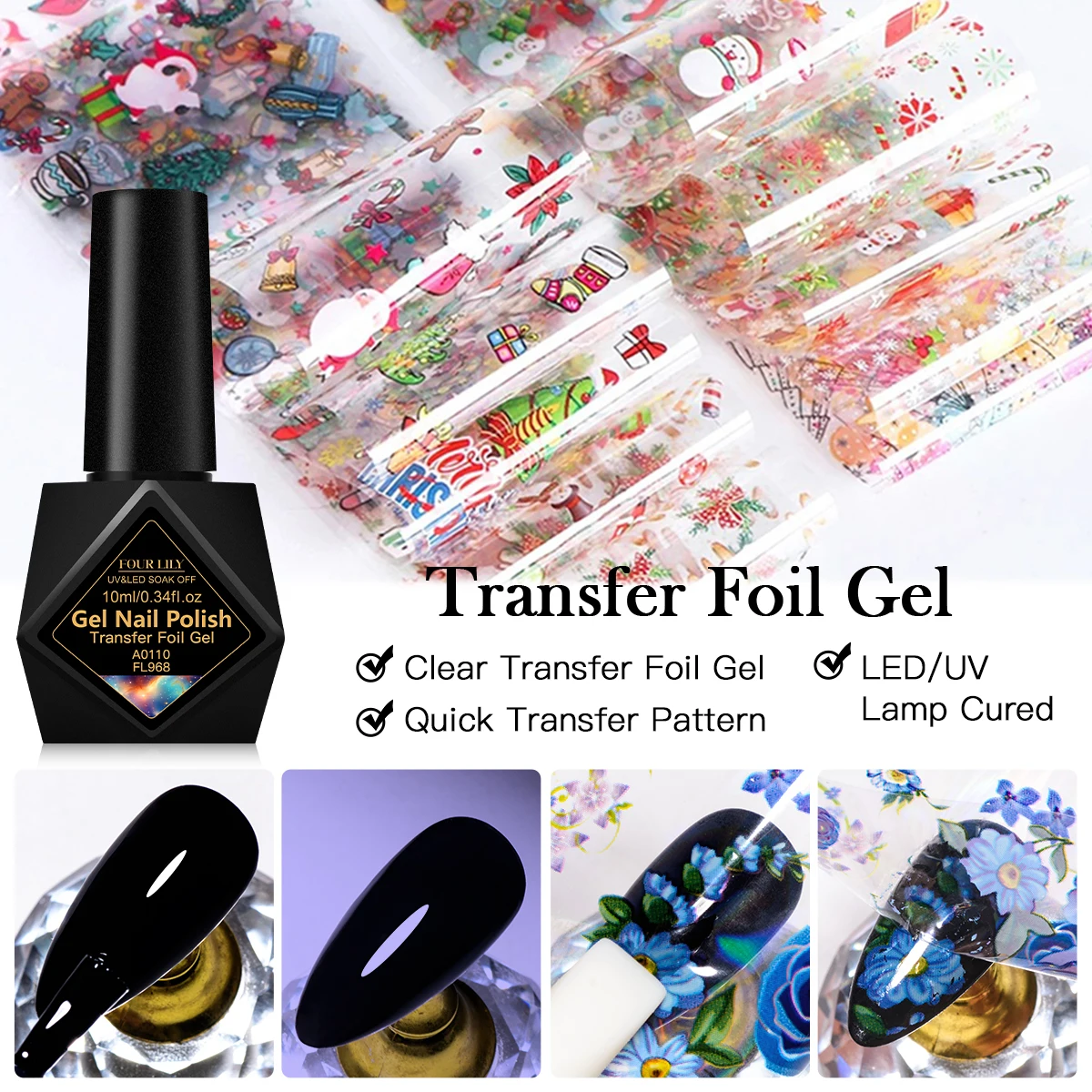 FOUR LILY 10ml Transfer Gel for Nail Art LED Lamp Required Soak Off Nail Art Foil Glue Gel for Foil Stickers Strong Adhesion