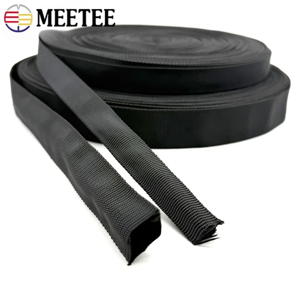2-10M 20-50mm 중공 나일론 웨빙 튜블러 스트랩 가방 의류 장식 리본 블랙 밴드 DIY 백팩 벨트 재료 썸네일 2