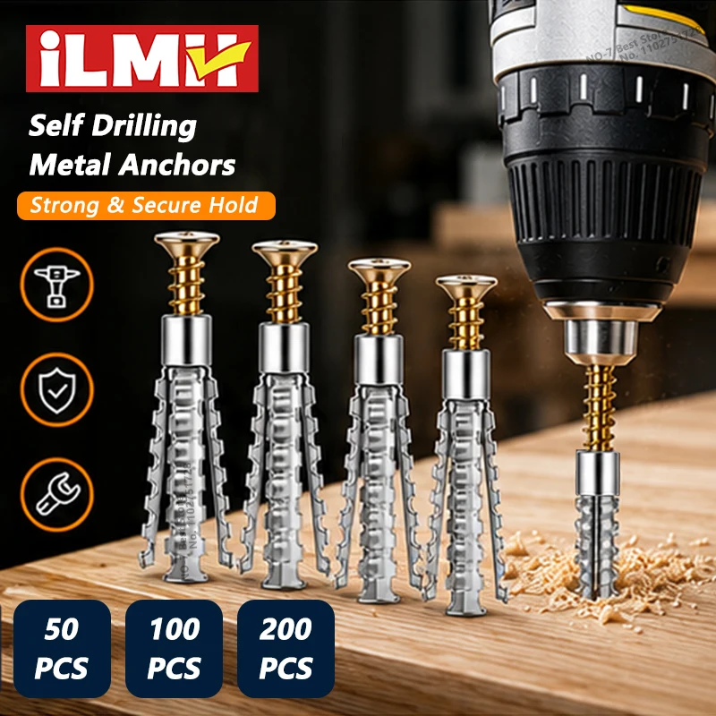 iLMH 6/8mm Expansion Pipe for Hollow Wall Metal Expansion Screws Kit Self Tapping Screws Pipe Drilling Plug Fastener Bolt Anchor
