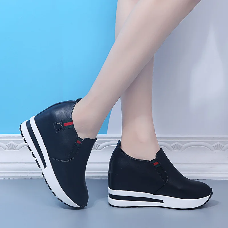 Comemore Women Casual Sneakers Trend 2023 White Shoe for Woman Height Increasing Wedge Loafers Platform Sports Shoes Hidden Heel