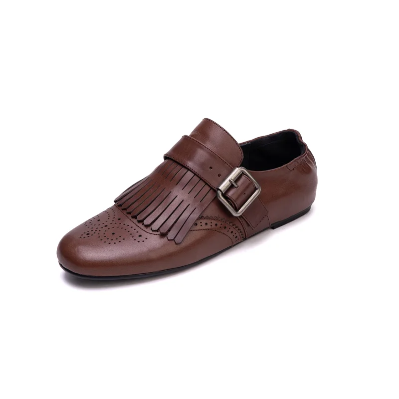 

Весенние лоферы 2024, женские туфли на плоской подошве из натуральной кожи с круглым носком, женские туфли-броги, лоферы без шнуровки с бахромой, винтажная обувь ручной работы