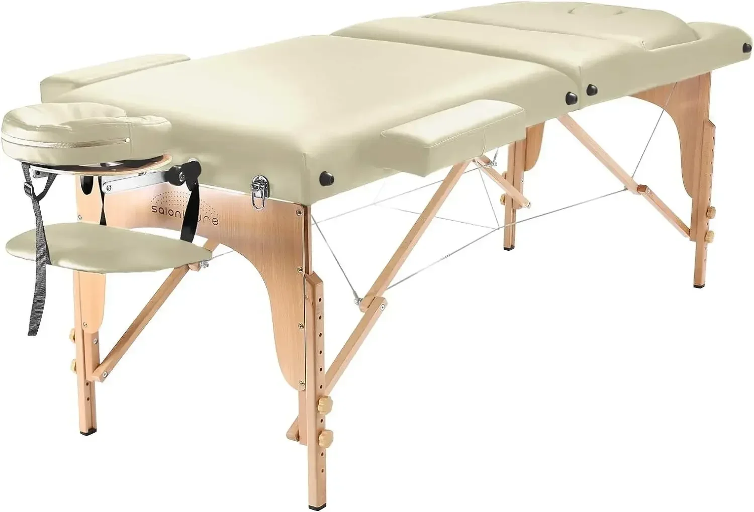 Professional Portable Massage Table with Backrest - Cream/Black/Blue