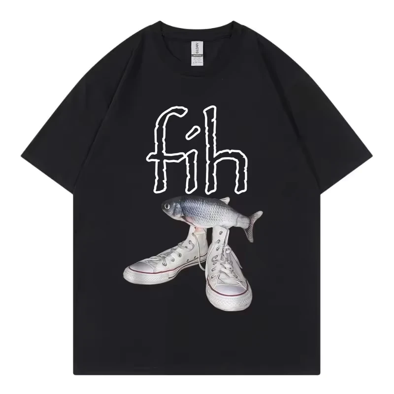 Funny Fish Sneakers Graphic T Shirt Unisex Y2K Surreal Print Oversized White Short Sleeve Tee Men Women Summer Casual Streetwear