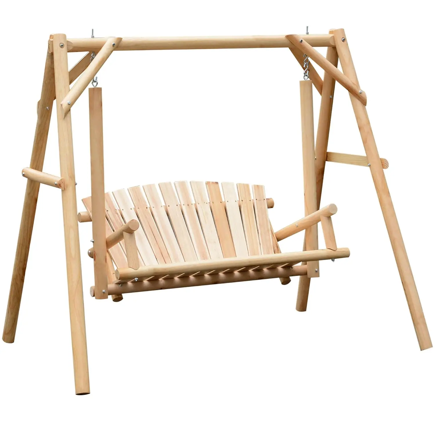 2-Seat Wooden Porch Swing w/Stand Outdoor Patio Bench for Garden & Backyard, Customized