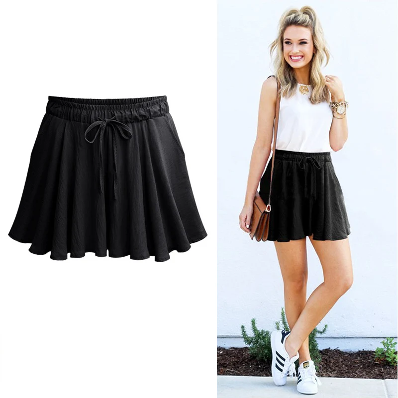 Women Shorts Summer Chiffon Casual Shorts Female Wide Leg Elastic High Waist Shorts Wide Leg  Womens Shorts Summer