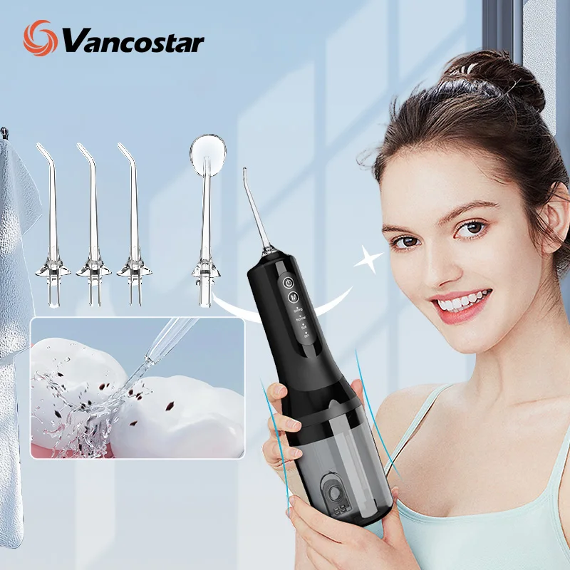 Portable Dental Oral Irrigator Water Flosser Thread Teeth Pick Mouth Washing Rechargeable 140PSI Waterproof 4 Nozzles 4 Mode DIY