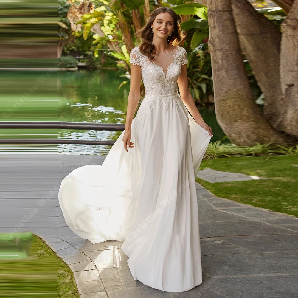 

2025 Round-Neck Women Wedding Dresses Lace Flower Printing A-Line Bridal Gowns Engagement Banquet Vestidos De Novias Customized