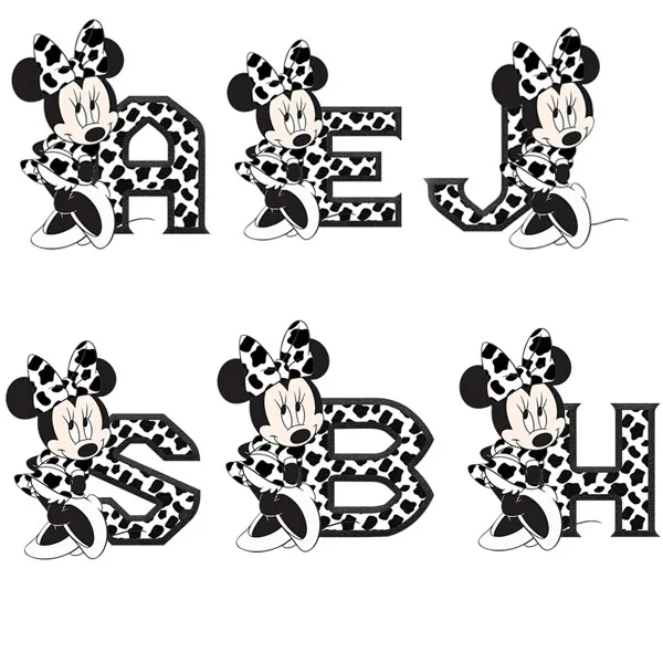 Disney Leopard print Minnie Mouse 26 letters Iron on Patches for Clothing Thermal Sticker on Clothes DIY Heat Transfer Stickers