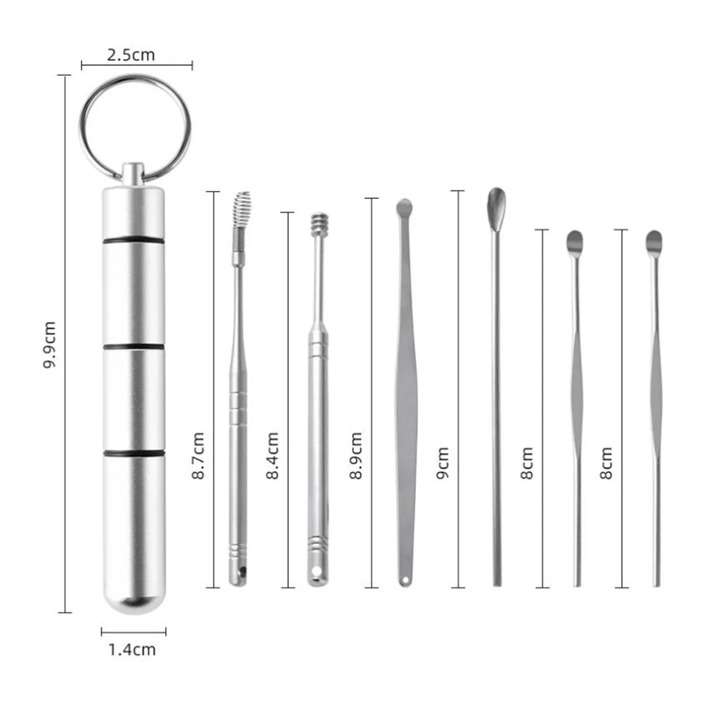 

6 шт., набор для чистки ушей, инструмент из нержавеющей стали, прочный, не ржавеет, портативный, для эффективного здоровья ушей, нержавеющая сталь