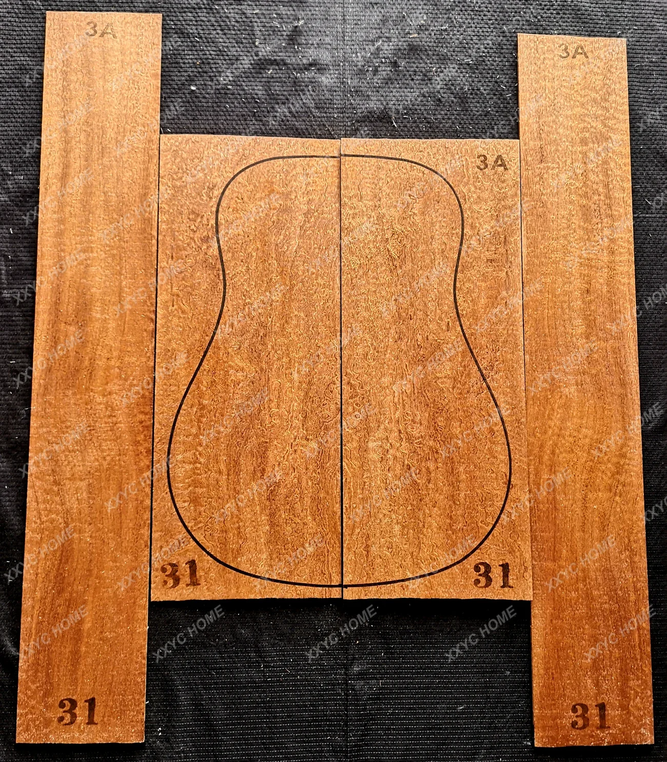 Textura de bola de guitarra textura de onda de água sapele placa traseira de lã completa única materiais de produção