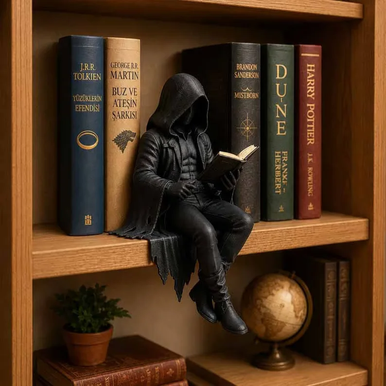 Gothic Resin Reading Skeleton Shelf Sitter Statue Cloaked Reaper Figure Halloween Creative Funny Home Craft Ornament HolidayGift