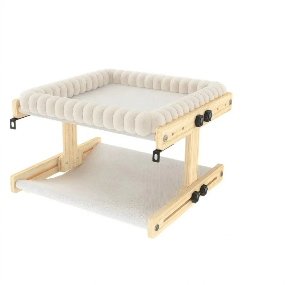 

Recliner Cat Paw Board Adjustable Cat Window Perch Plush Cushion Detachable Cat Hammock Wooden Frame Cat Perch Hammock Bedroom