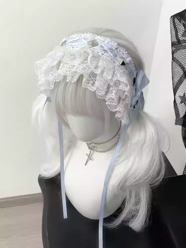 Fashion Versatile Personality Heavy Industry Rivet Halloween Headband Cute Lolita Subculture Lace Headgear