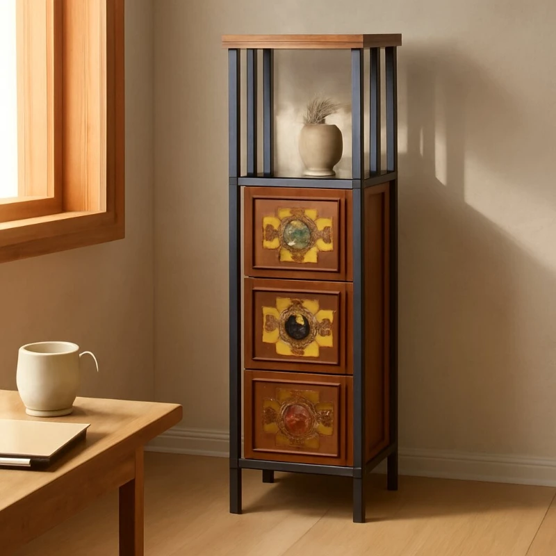 

American Vintage Narrow Chest Solid Wood Multi-Purpose Shelf Living Room Gap Storage Cabinet Painted Bedroom Side Cabinet