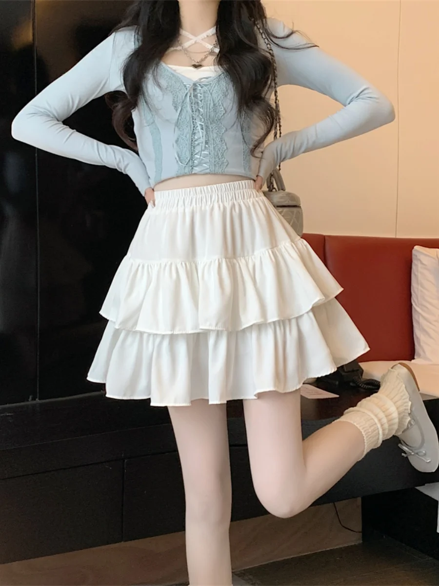 Weißer, ausgestellter F-Länge-Rock für Damen, A-Linien-Kuchenrock mit hoher Taille, bauschiger Ort-Rock für einen birnenförmigen Sommer in Übergröße