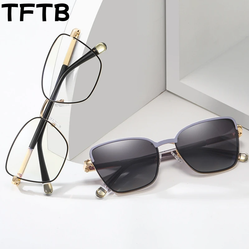 

TFTB Fashion Women's Cat Eye Magnetic Clip-On Glasses Alloy Spring Legs Retro UV400 Optical Prescription Eyeglasses Frame 85013