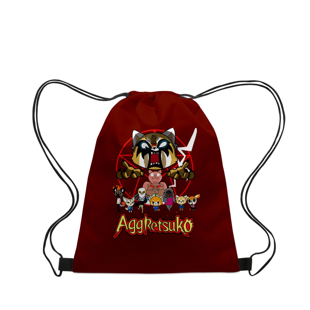 Aggretsuko cartoon 2023 novas bolsas de pano lona saco com cordão mulheres homens sacos de lazer