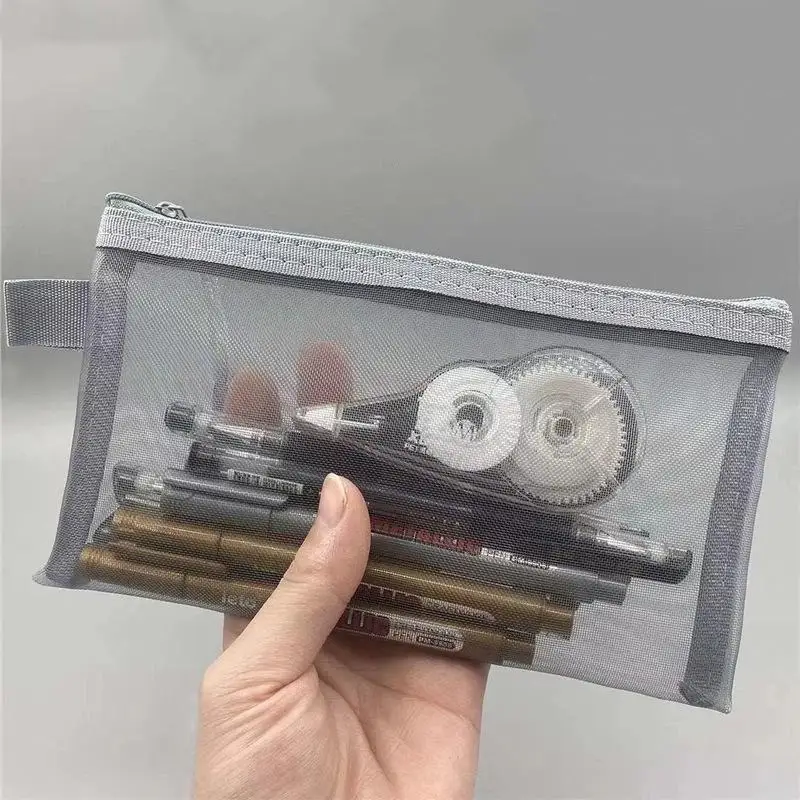 3 Pack Mesh Pencil Case Large Capacity Foldable Nylon Zip Pouch Portable Stationery Organizer for Travel Office School