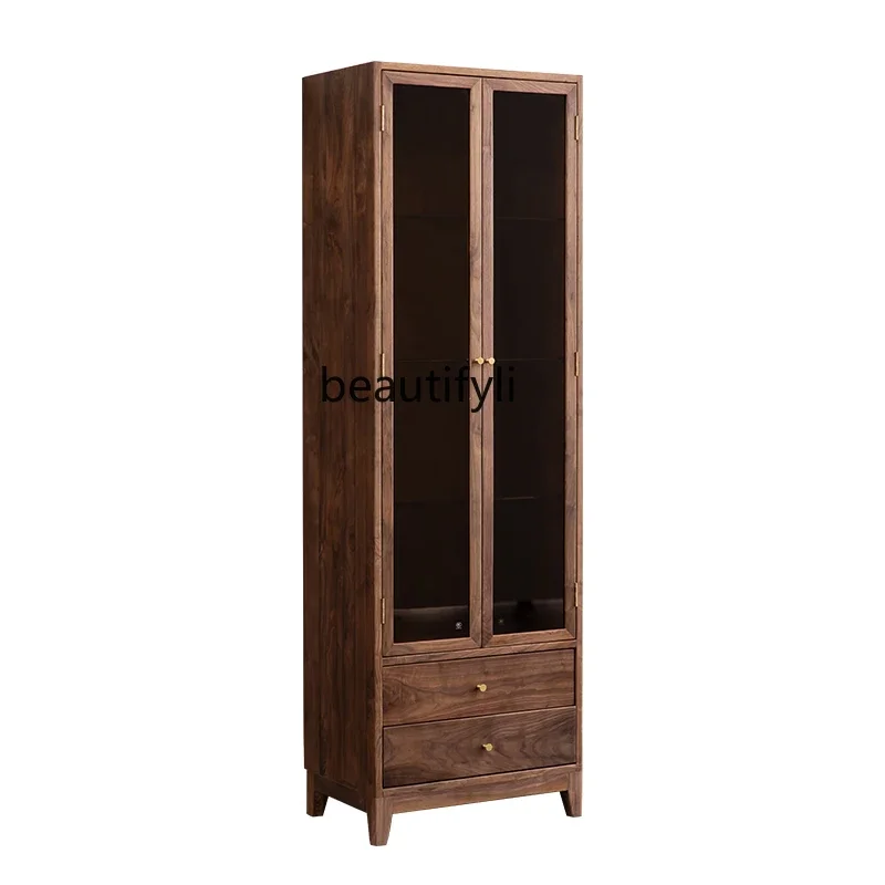 

Light luxury black walnut wine cabinet, living room against the wall storage locker, solid wood display TV side cabinet