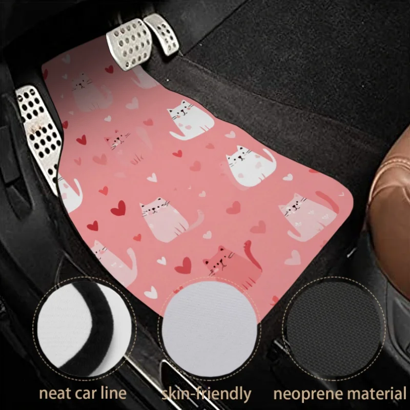 4pcs Cute Pink Love Car Floor Mats | Non-slip Bottom, All Weather Protection, Polyester Fiber, Universal Fit for Cars Truck Van view 2