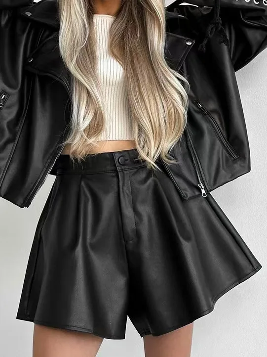 Taille haute en cuir PU orts Simple Sle trajet vent automne haut de gamme Sensation femmes pantalons décontractés longueur ort