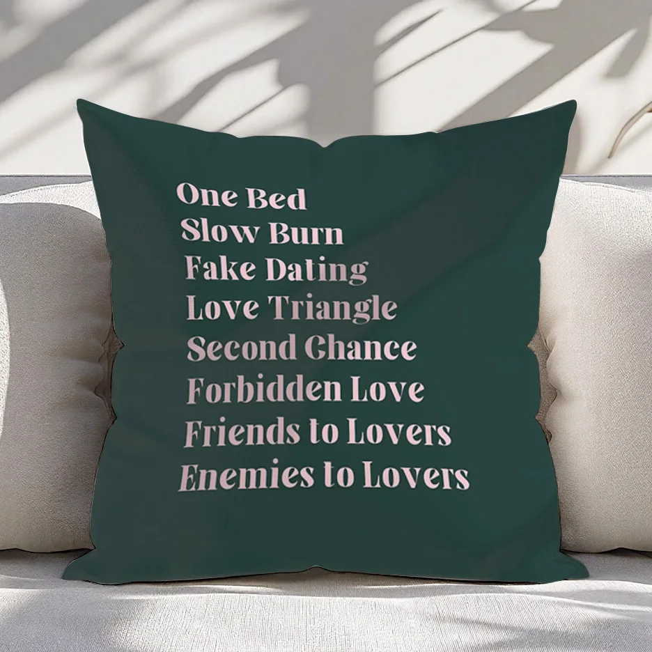 Short Plush BookTok Romance Pillowcase 18x18 Inch Double Sided Pink Text Print Cushion Cover Zipper Cozy Nook Decor