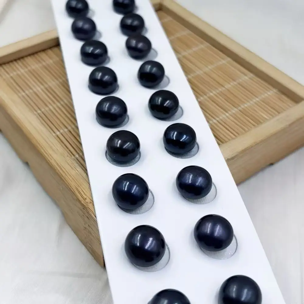 12-13mm 10Pairs 4A Grade Black Natural Button Coin Natural Freshwater Pearl Half Drilled Hole Loose Diy Earrings Pendant Beads