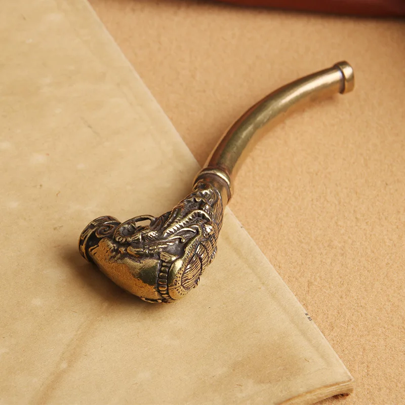 Brass Dragon and Phoenix Traditional Smoking Pipe Antique Miscellaneous Old-fashioned Smoking Pot Dry