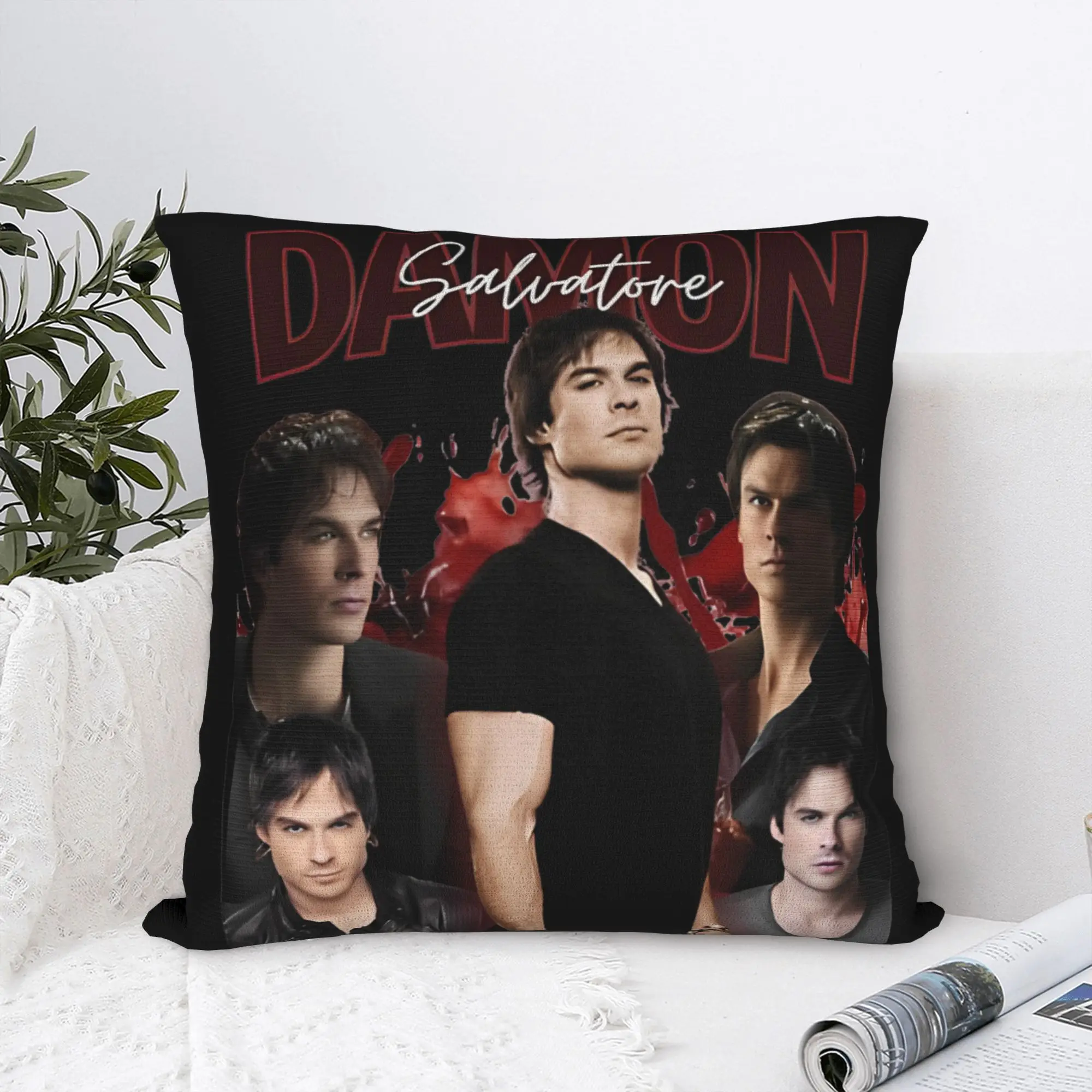 Damon Salvatore Pillowcase Polyester Cushion Cover Gift The Vampire Diaries Pillow Case Cover Home Square 45X45cm