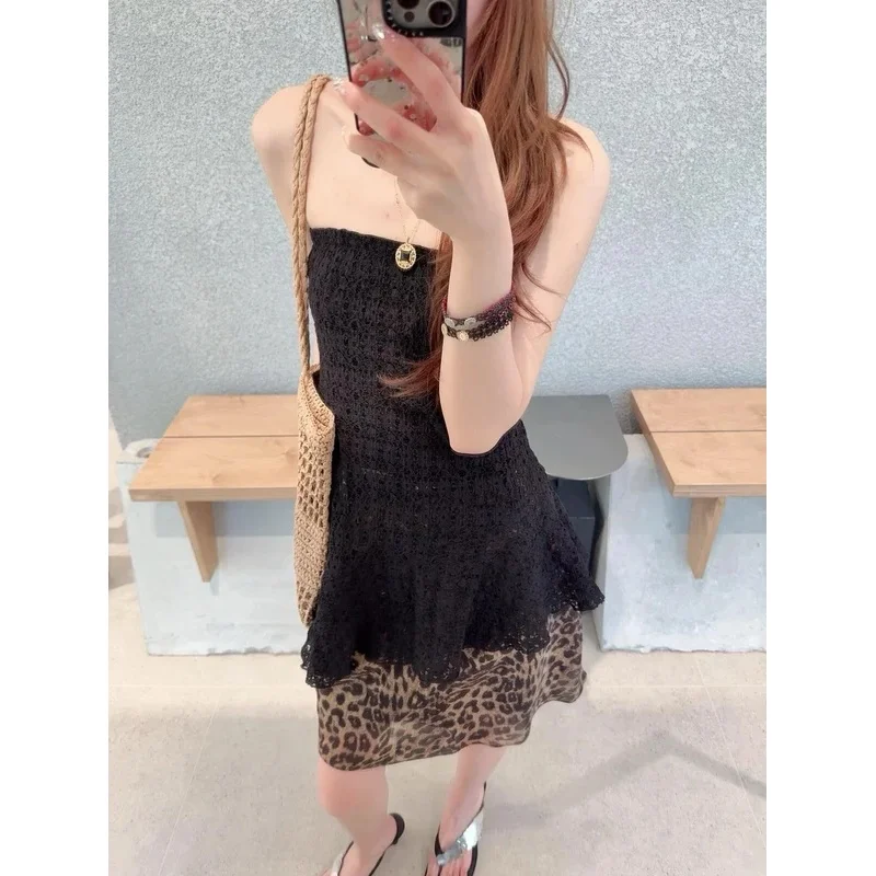 Women's Lace Embroidery Camisole Irregular Hem Slash Neck Sleeveless Solid Color Fashion Top