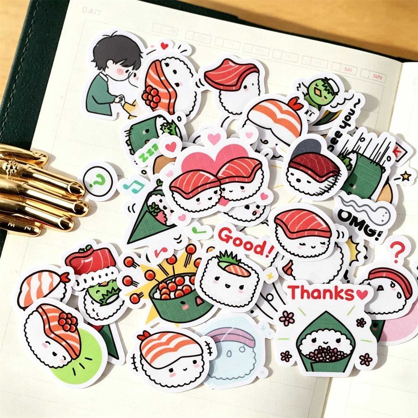 40/80pcs Cute Sushi food Stickers Creative Kawaii Self-made Scrapbooking Stickers /DIY Craft Photo Albums Notebook Suitcase Cup