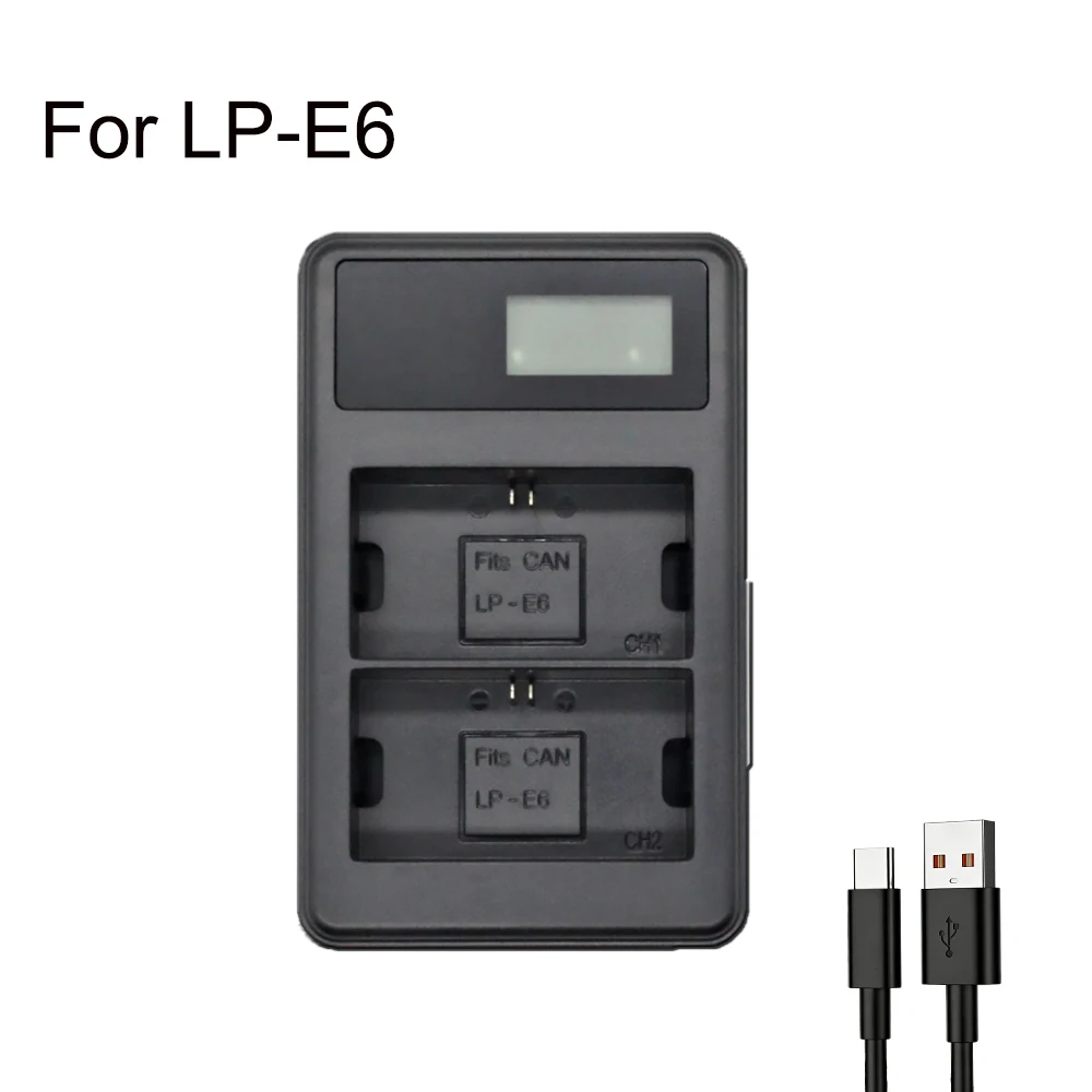 LP-E6 /LP-E6N / LP-E6NH Dual Battery Charger LCD Display for Canon EOS R5 R6 R7 5D Mark IV III II 6D 7D 90D 80D 70D 60D