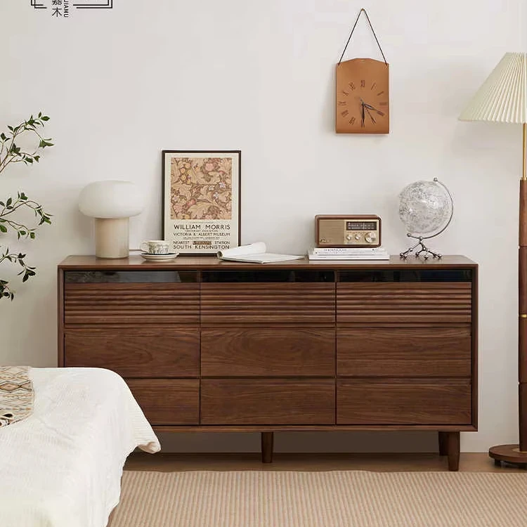 

# Solid Wood Nine Bucket Cabinet Retro Black Walnut Luxury For Dining Bedroom Bed End Table