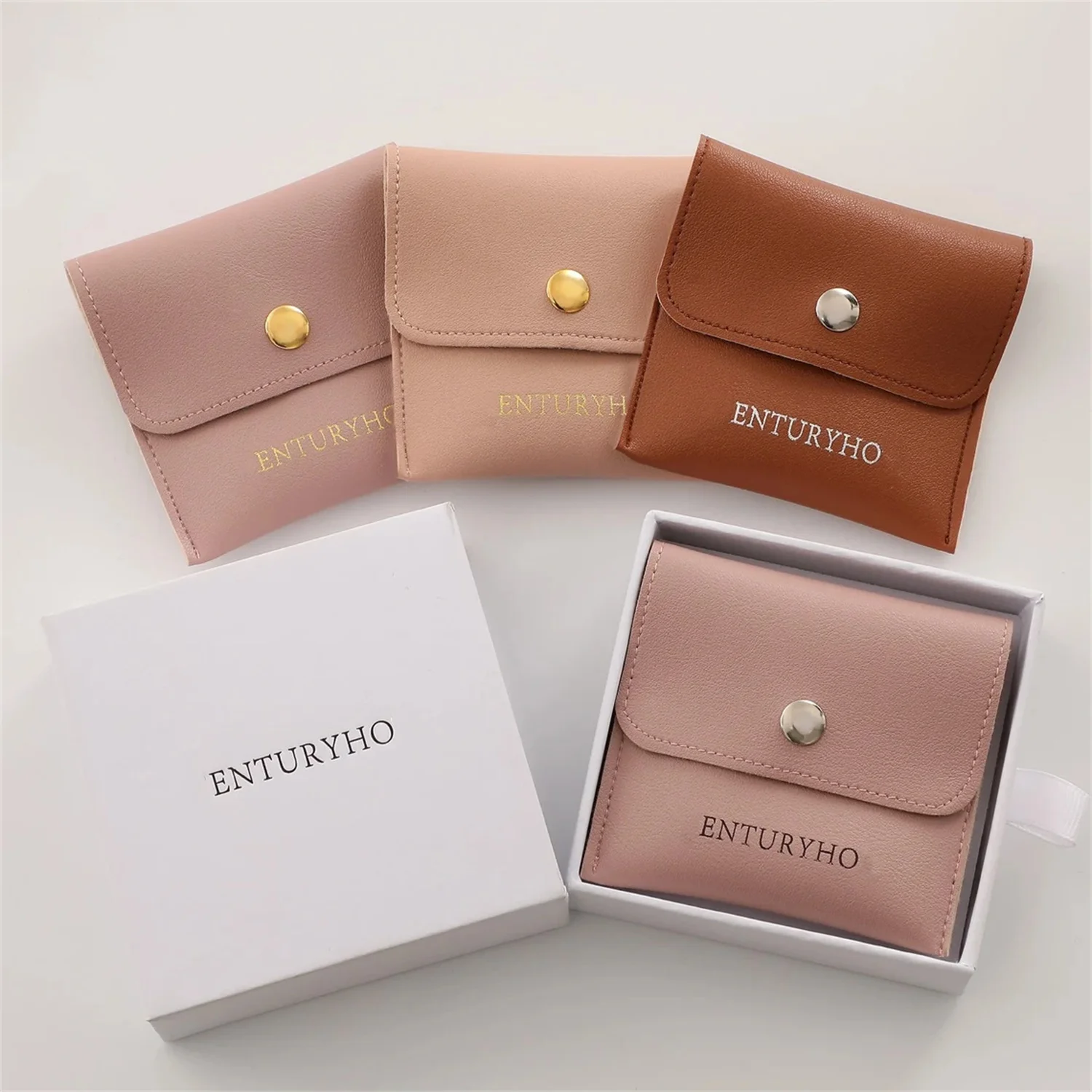

50 Jewelry Packaging Bags Custom Logo Necklace Bag Ring Bag Earring Bag Snap Button Bag Envelope Bag Flip Leather Bag Embossed L