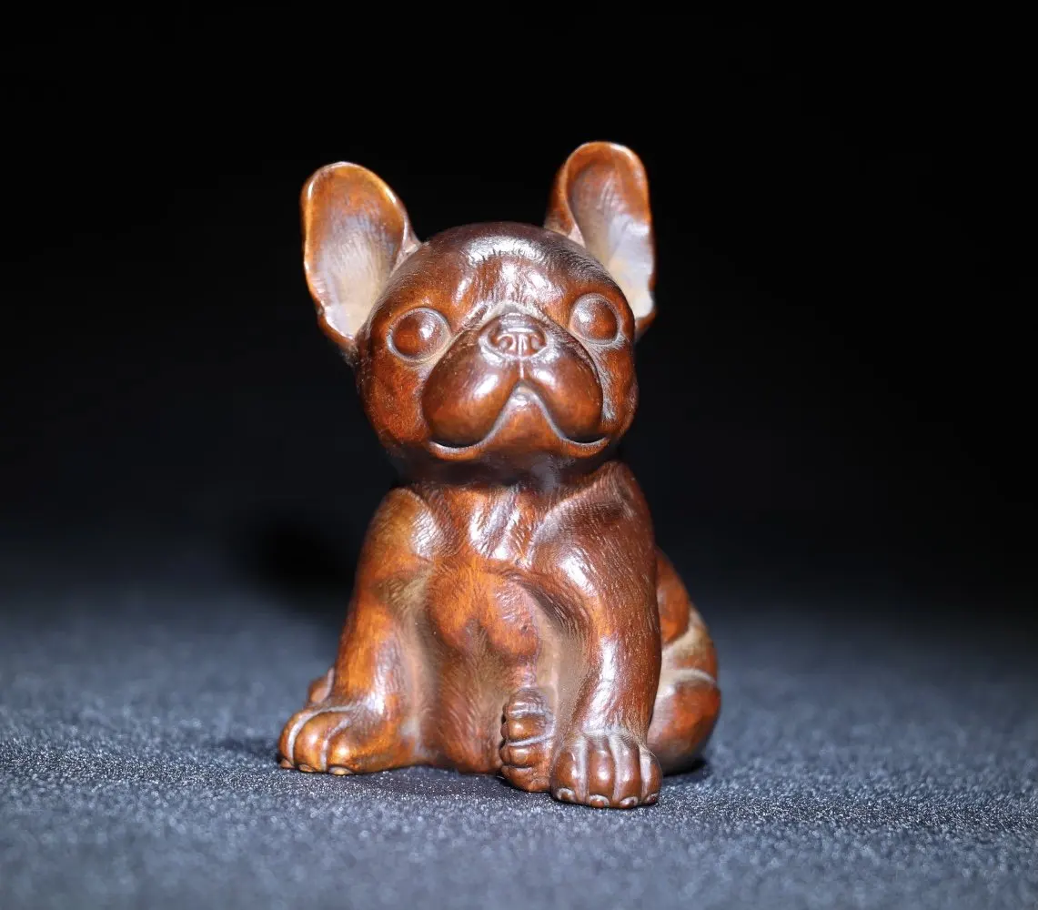 Nordic Bulldog Sculpture Dog Statue Miniature Home Decor Figurine Storage Table Ornament Gift Wood Carving Home Art Statue