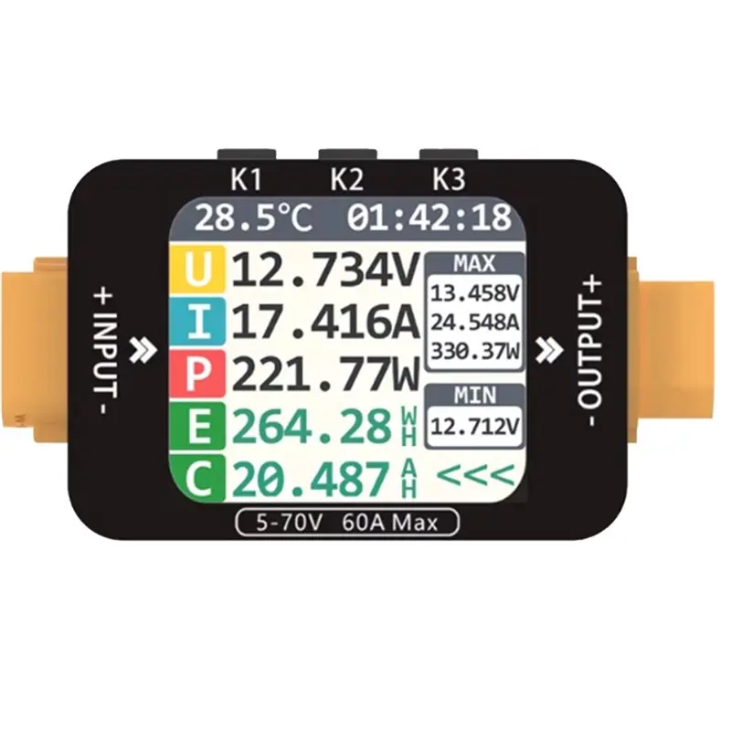 

XT60-C1 5-70V 60A Bidirectional Capacity Power Meter Voltage And Current Meter Functionality For Aircraft Models-[Frki A79G]