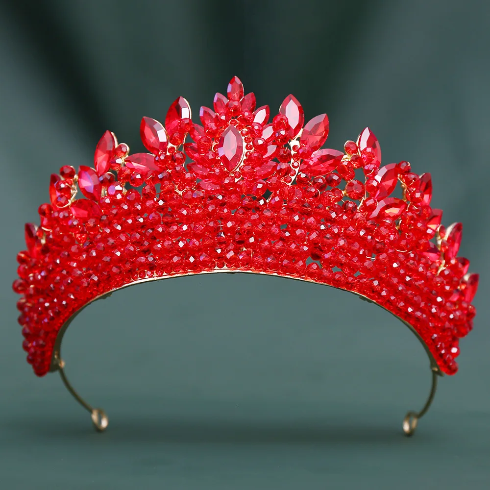KMVEXO Baroque Handmade Pink Crystal Bead Rhinestone Tiaras Headdress Pageant Miss Party Wedding Crowns Jewelry Hair Accessories