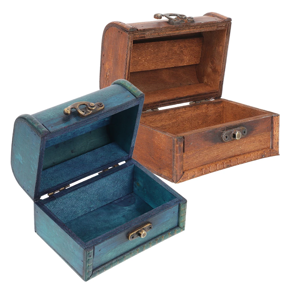 

2 Retro Wood Jewelry Boxes Small ganizer Vintage Case Wrought Iron Ring Earring Necklace Bracelet Storage Display Gift