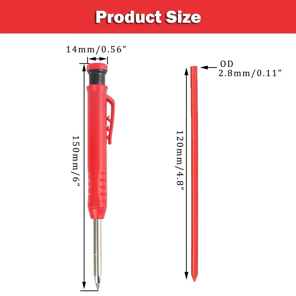Solid Carpenter Pencil with Refill Lead and Built-in Sharpener for Deep Hole Mechanical Pencil scribing Marking Woodworking Tool