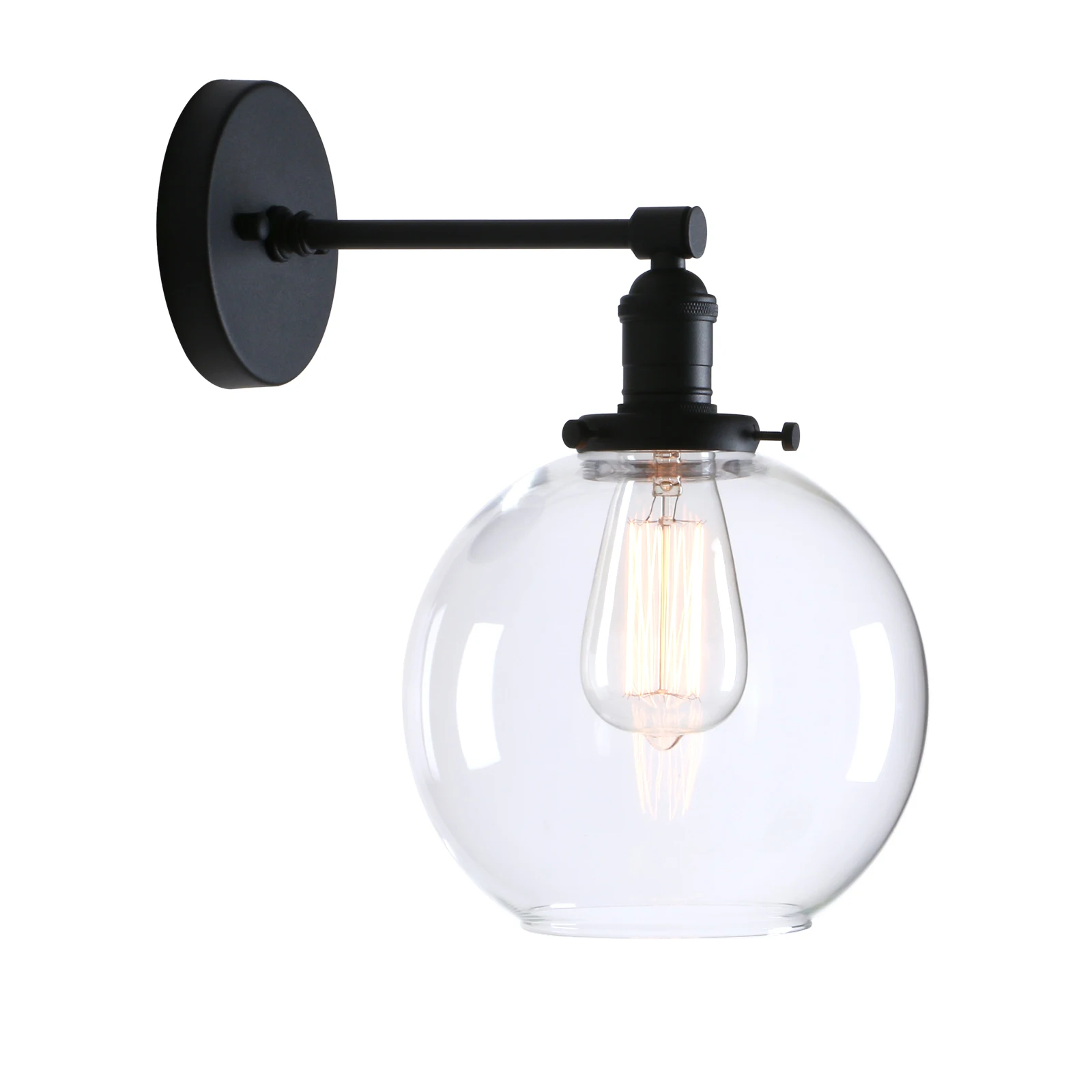 

Phansthy Industrial Wall Sconce with Switch Matte Black Vanity Light Fixture with 7.87 Inches Globe Canopy